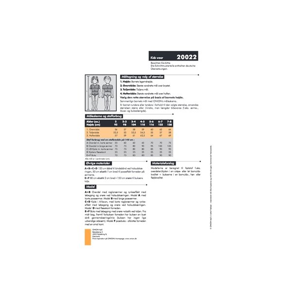 Onion 20022 - Overdel, kjole og buks. Snitmnster