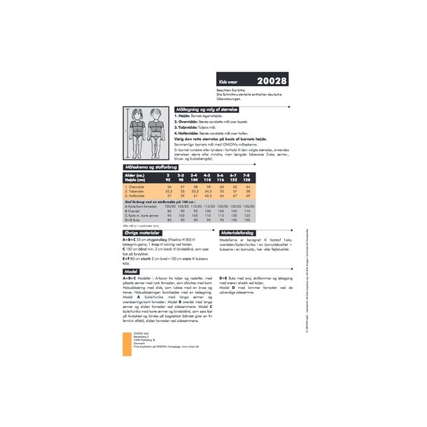 Onion 20028 - Tunika-kjole, overdel og buks. Snitmnster
