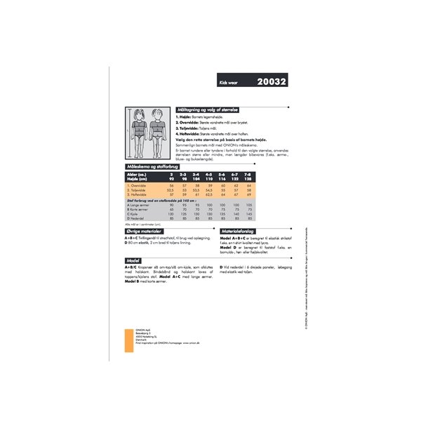 Onion 20032 - Sl-om top, kjole og nederdel. Snitmnster