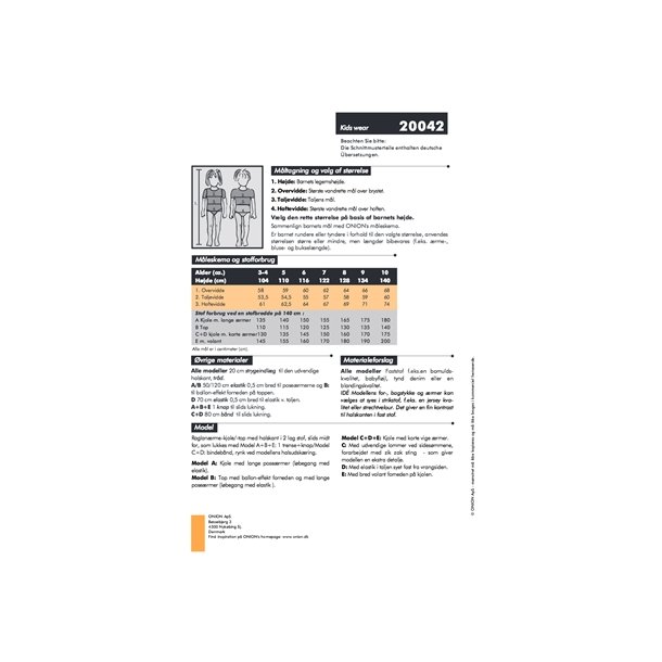 Onion 20042 - Raglanrme kjole og top. Snitmnster